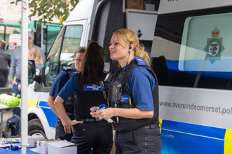 Local Police Officers from Avon and Somerset Police set-up at the front of The Hub in Mulberry Park and talk with residents.