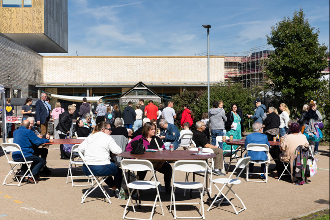 Customers queue for BBQ food