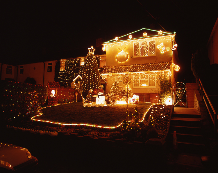 House with Christmas lights outside