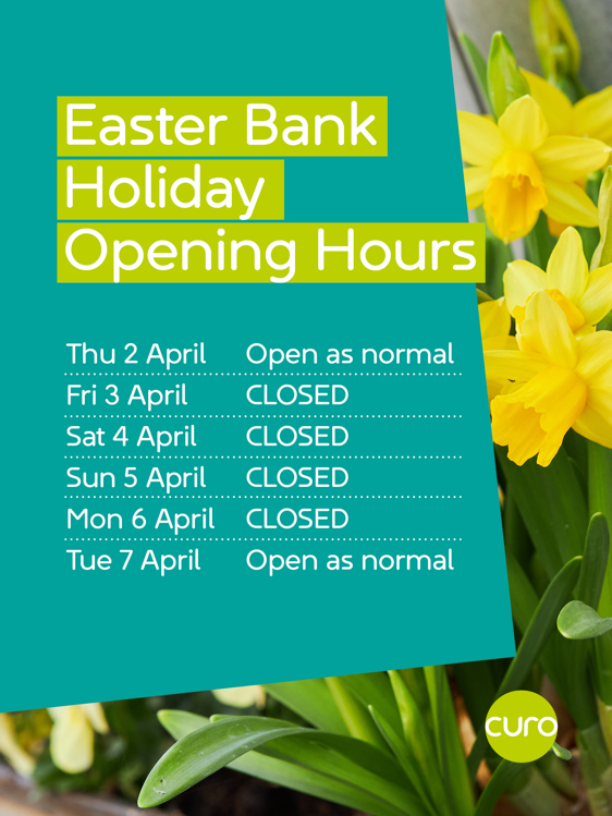 Image shows Easter Opening Hours for 2026