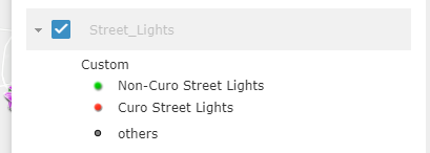 Street lights map legend with green, red and grey symbols representing different street light categories.