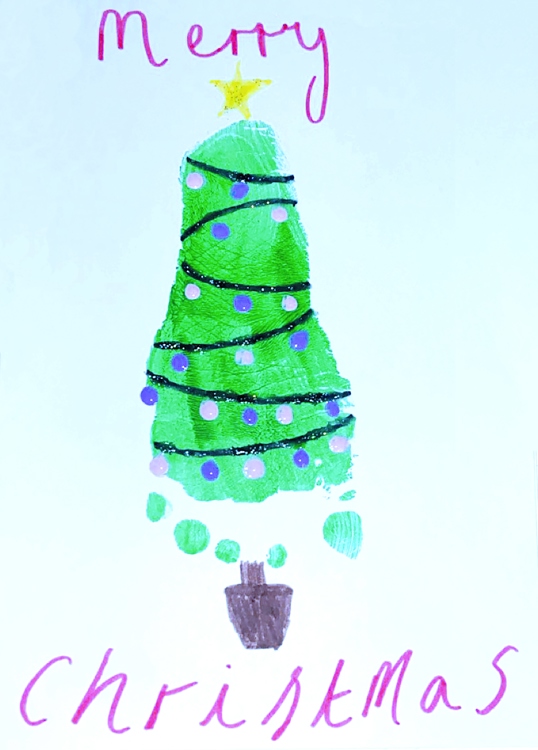 Footprint painted Christmas tree