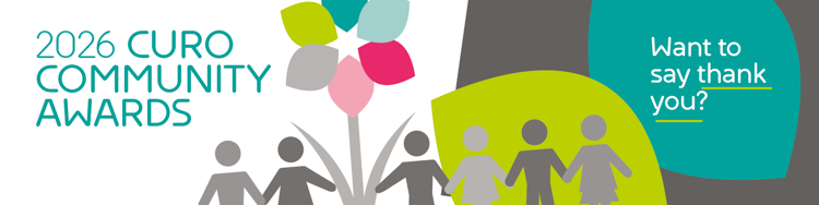 Colourful artwork of people holding hands - 2026 Curo Community Awards