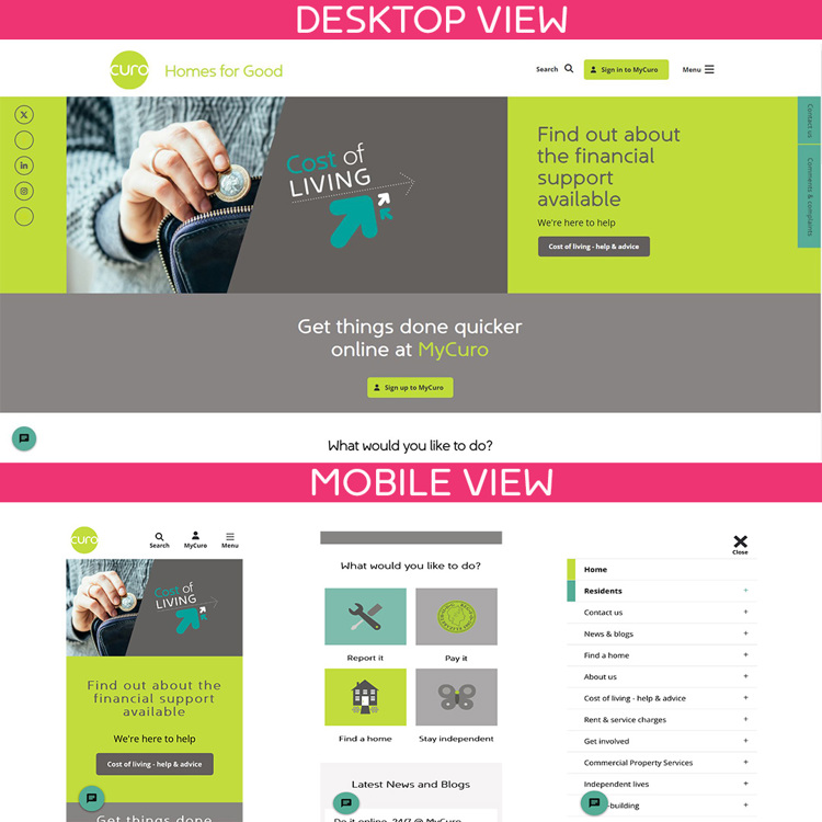Desktop and mobile view of website